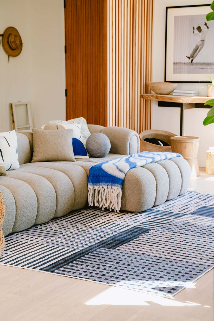 View of LanySpace Dark Polka Dot&Stripe Pattern Rug in Living Room