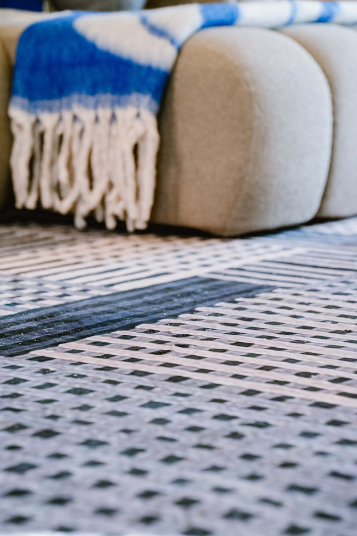 Fabric Details of LanySpace Dark Polka Dot and Stripe Pattern Rug