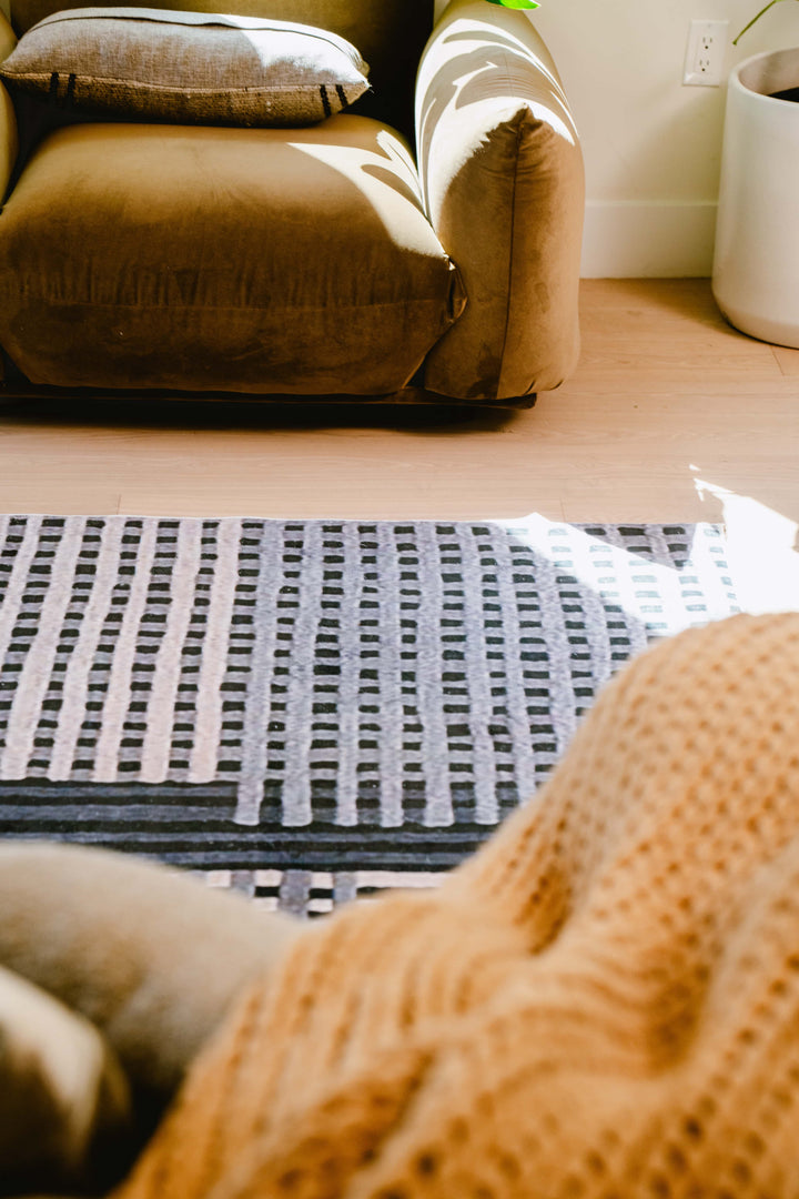 Cozy Afternoon with LanySpace Dark Polka Dot and Stripe Pattern Rug