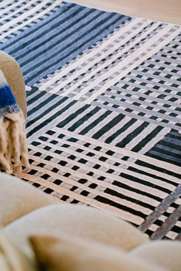 Details of LanySpace Dark Polka Dot and Stripe Pattern Area Rug